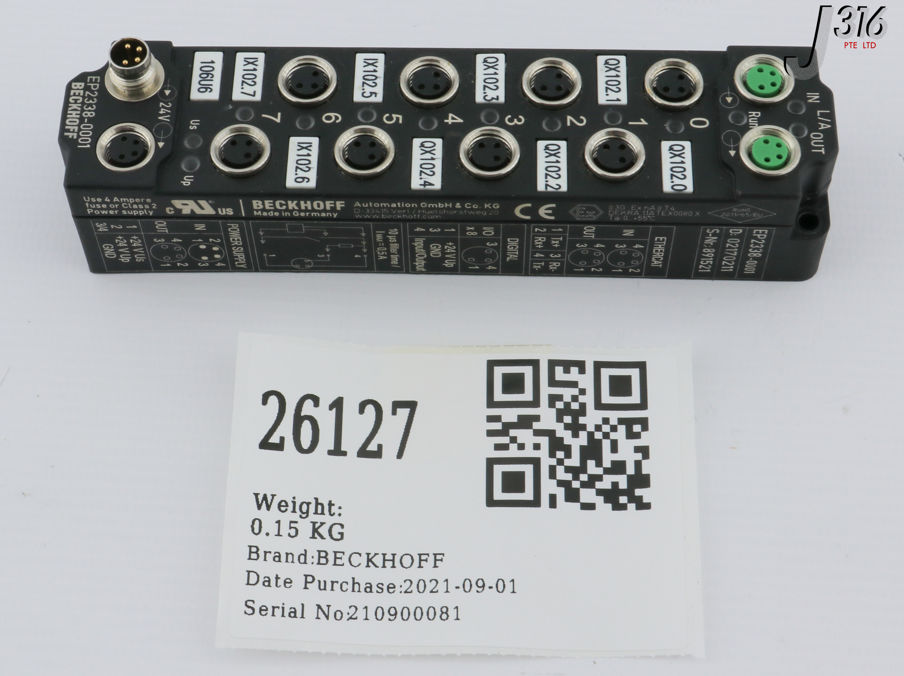 26127 BECKHOFF ETHERCAT BOX, 8-CHANNEL DIGITAL COMBI EP2338-0001 ...